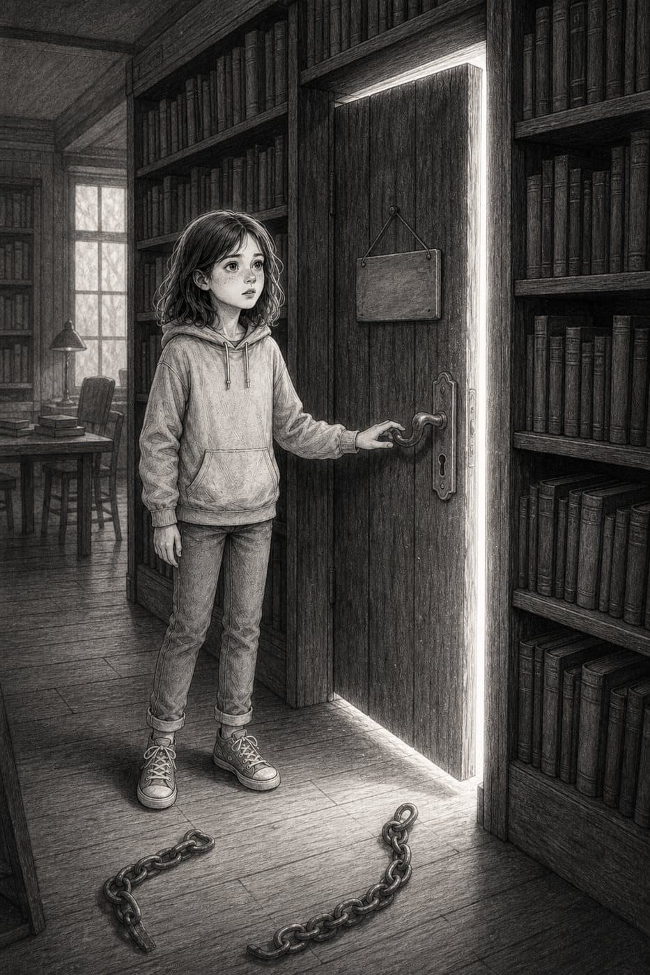 The door behind the shelf, the sketch